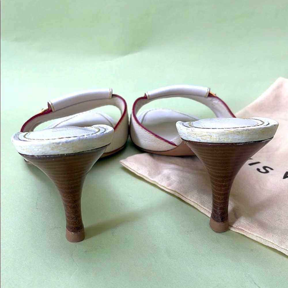 Vintage Louis Vuitton White Heels with Gold Studs and unique Hardware - Picture 8 of 10